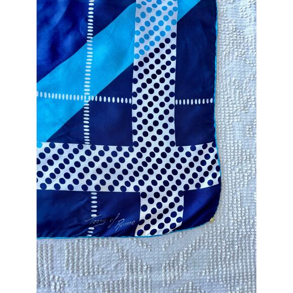 Vintage Blue & White Abstract Print Pure Silk Scarf Terry of Rome 30" AS IS - Picture 2 of 9